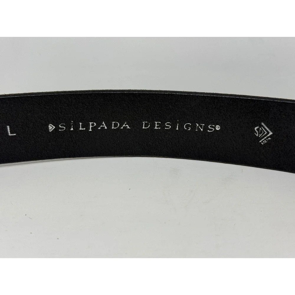 Silpada Designs Black Italian Leather Belt Large Flower Buckle Boho Floral L